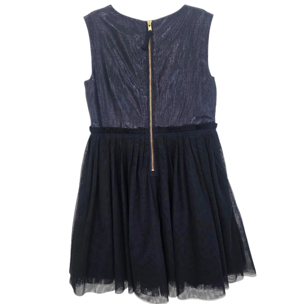Crewcuts Metallic Part Dress Girls 6 Navy Blue Tulle Puff Skirt Holiday Part